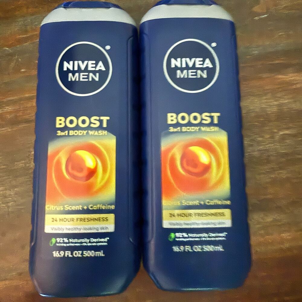 NIVEA Men 3IN1 Boost Caffeine + Citrus Scent Body Wash 16.9 Fl 2 Pack